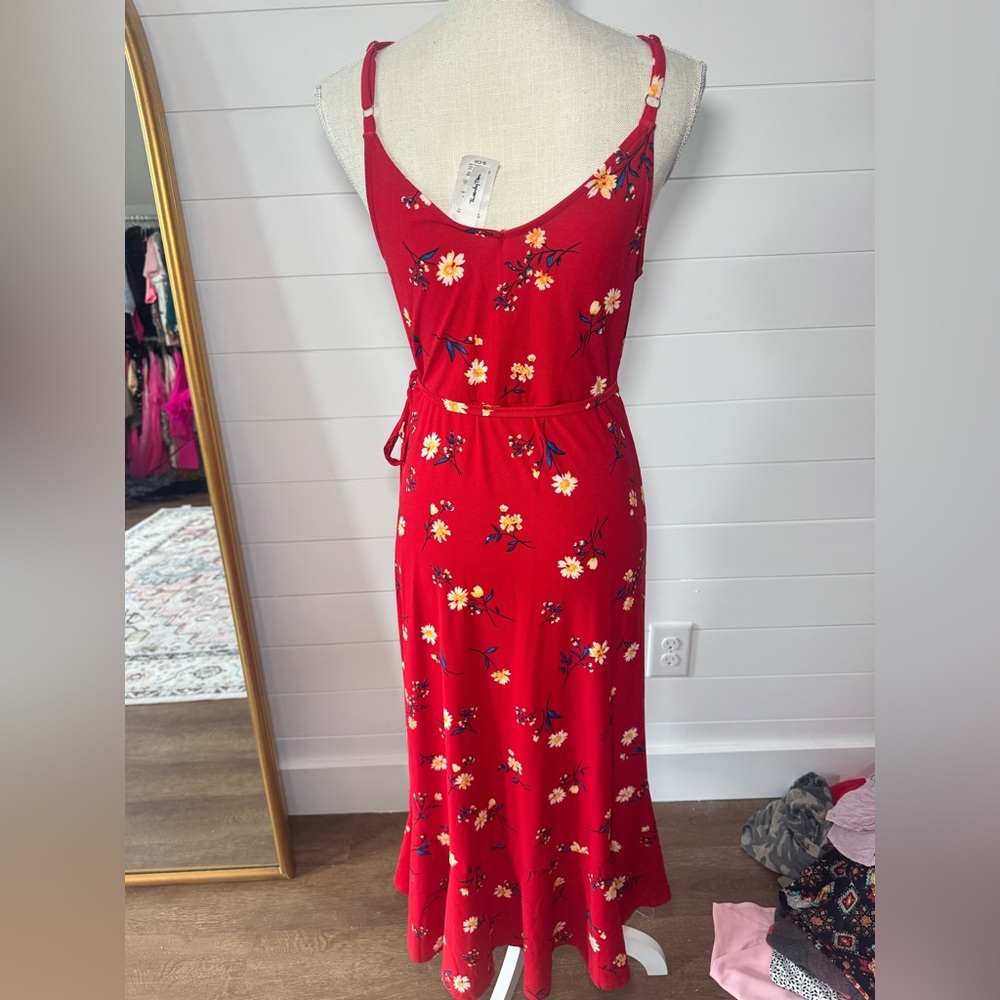 Twenty Ten Red Ruffled Wrap Midi Dress - Picture 3 of 4